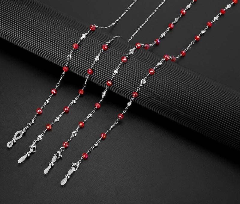 Hongeely Eyeglass Chain Silver Stainless Steel Handmade Necklace for Reading Glasses Sunglass Beaded Chains for Men Women - Image 4